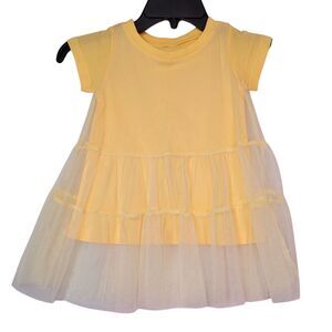 Girl's Short Sleeve Crew Neck Summer Casual Dress Yellow Size 2T